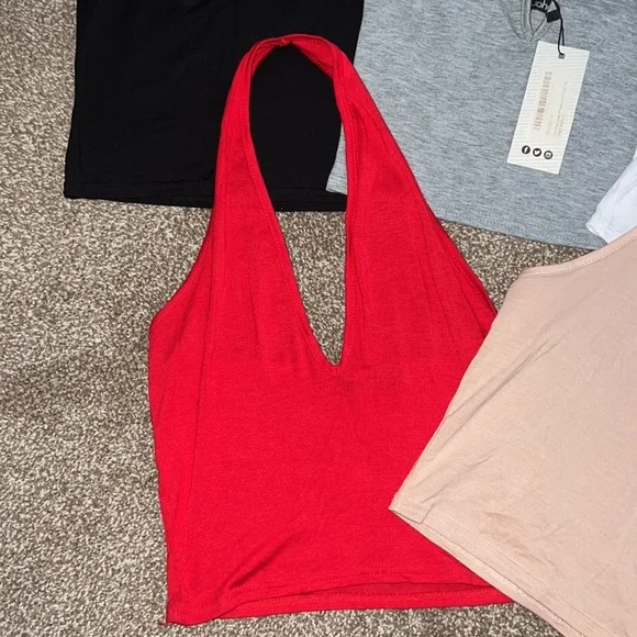 Boohoo Halter Top Bundle White Black Red Grey Gray Nude Beige Small Medium Hot - Picture 5 of 6